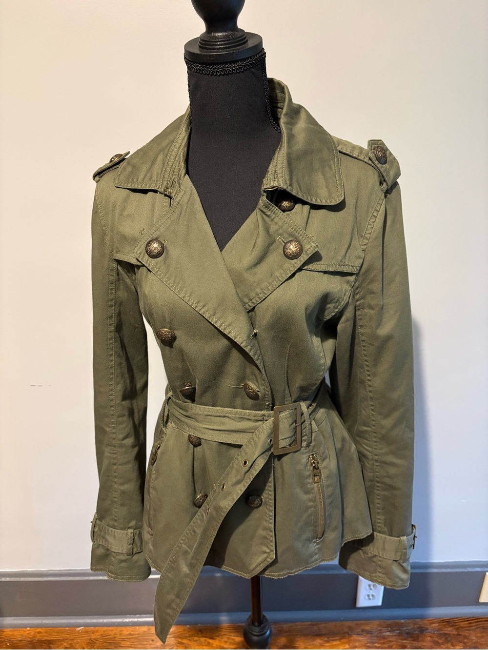 Miss Sixty Olive Green Double-Breasted Utility Jacket size M Back to School